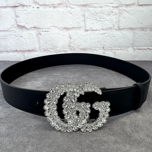 Gucci Marmont Wide Double Gg Crystal Embellished Belt 582100 95/38 - Picture 1 of 11